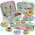 Jewelkeeper 42 Piece Tea Party Set for Little Girls Gift Pretend Kids Toy Tin Tea Set + Food