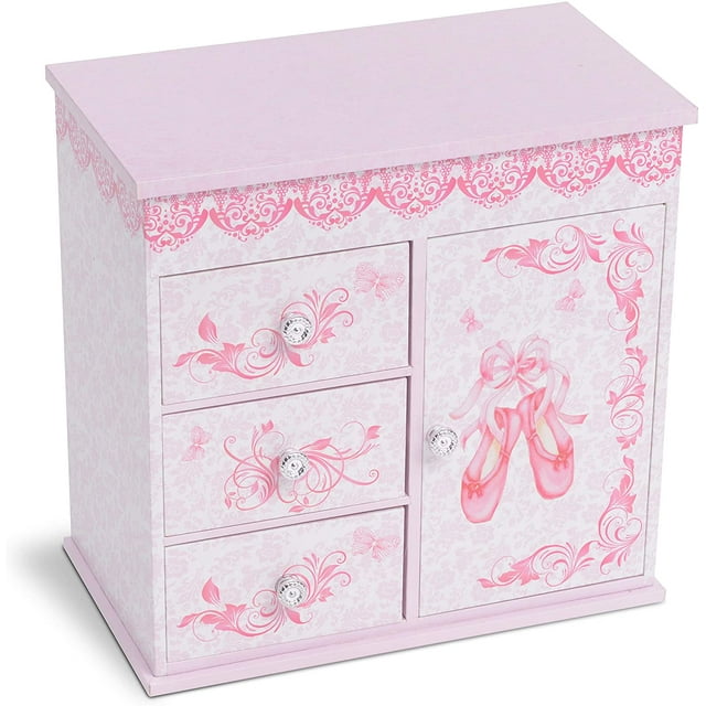 Jewelkeeper Ballerina Musical Jewelry Box with 3 Drawers Ballet Slipper Design and Swan Lake