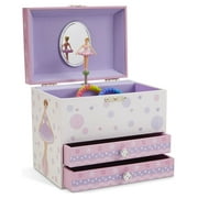 Jewelkeeper Ballerina Musical Jewelry Box with Drawers - White/Purple Wooden Girls Jewelry Box for Kids with Swan Lake Tune