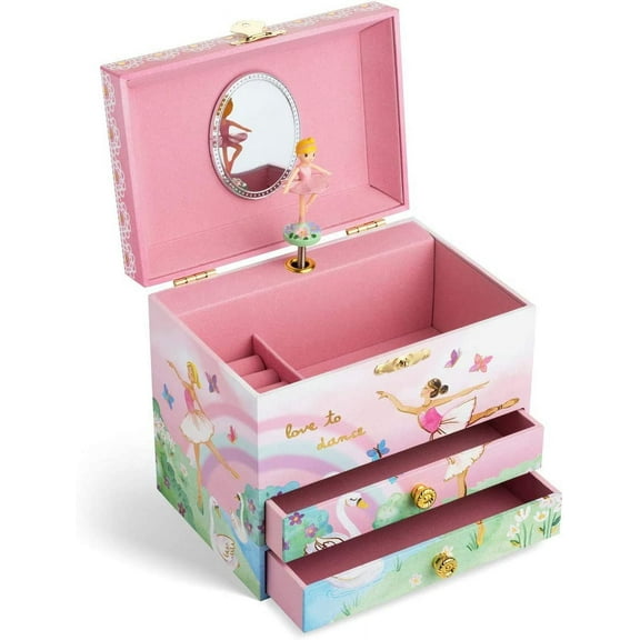 Jewelkeeper Ballerina and Rainbow Musical Jewelry Box with 2 Pullout Drawers, Swan Lake Tune
