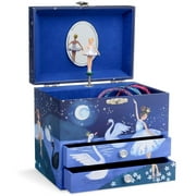 Jewelkeeper Blue Ballerina Musical Jewelry Box w/ 2 Drawers & Glitter Design