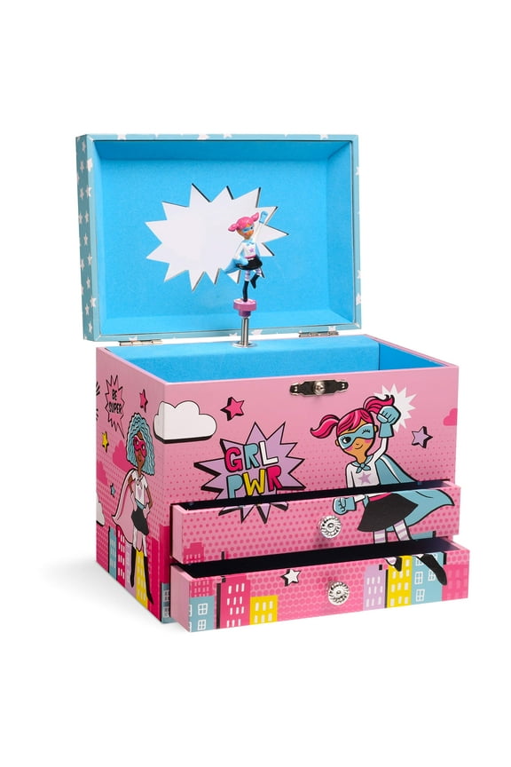 Girl Power Superhero Musical Jewelry Box with 2 Pullout Drawers, Fur Elise Tune