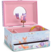 JEWELKEEPER Girl's Musical Jewelry Storage Box with Pullout Drawer, Rainbow and Gold Foil Design, Swan Lake Tune