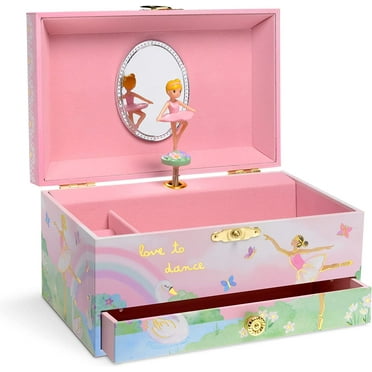 Jewelkeeper Girl's Musical Jewelry Storage Box with Pullout Drawer, Rainbow and Gold Foil Design, Swan Lake Tune
