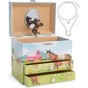 JEWELKEEPER Horse Music Box & Little Girls Jewelry Set - 3 Horse Gifts