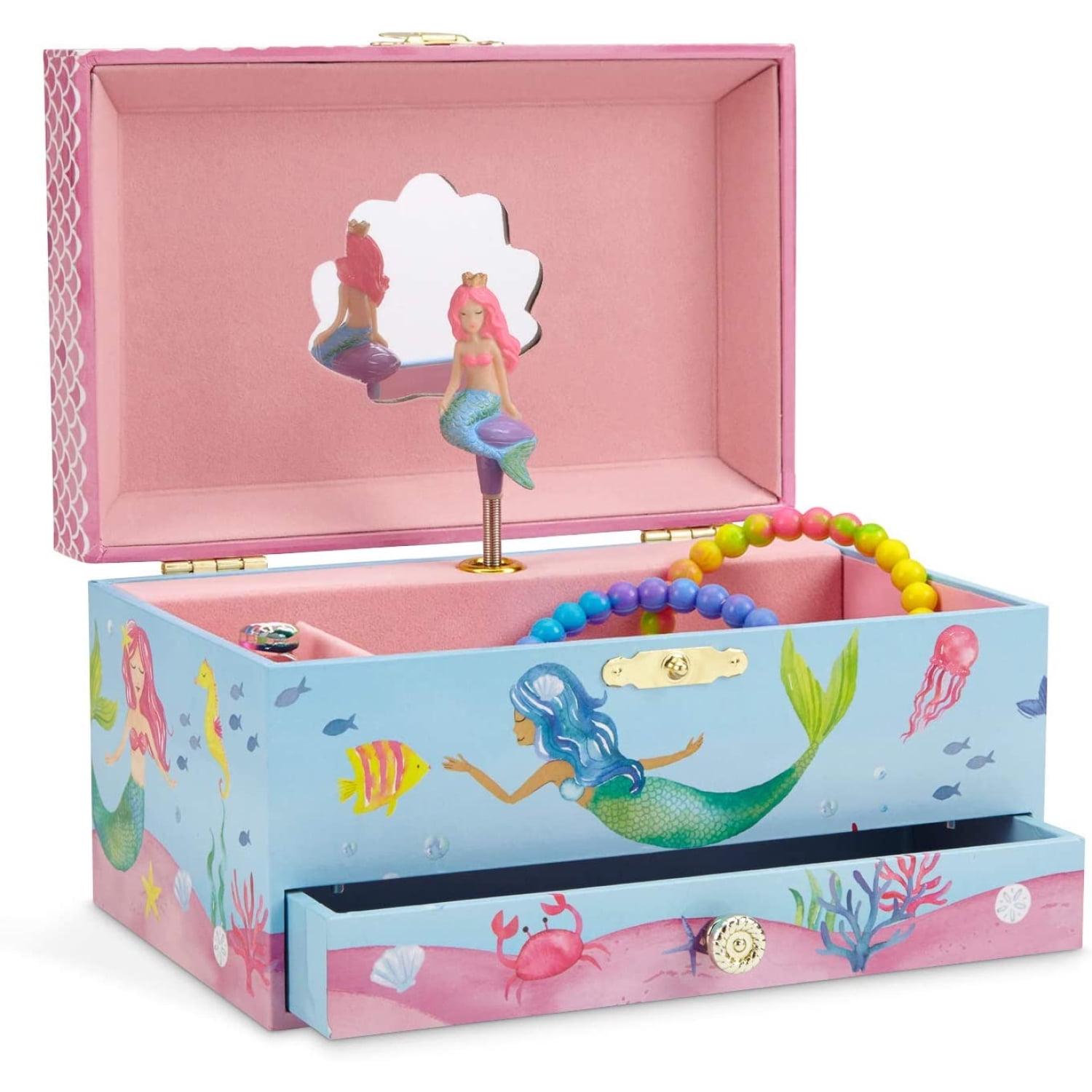 JEWELKEEPER Mermaid Music Jewelry Box & Little Girls Jewelry Set - 3 Mermaid Gifts for Girls