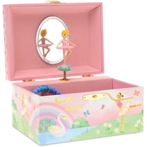 Jewelkeeper Musical Ballerina Jewelry Box for Girls - Rainbow and Gold Foil Design with Spinning Figurine and Swan Lake Tune - Kids Jewelry Storage Box