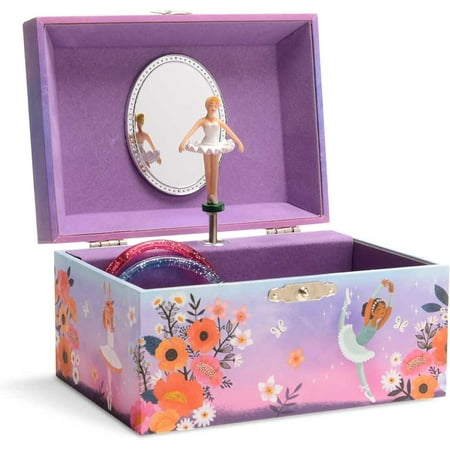 Jewelkeeper Musical Jewelry Storage Box with Purple and Blue Enchanted Ballerina Design, Swan Lake Tune