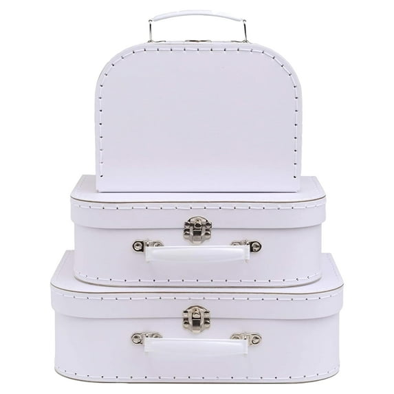 Jewelkeeper Paperboard Suitcases, Set of 3 Vintage Decorative Storage Box, Luggage Decor Storage, Vintage Decor for Birthday, Weddings, White Design