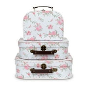 Jewelkeeper Paperboard Suitcases, Set of 3 – Nesting Storage Gift Boxes for Birthday Wedding Nursery Office Decoration Displays Toys Photos – Romantic Floral Design