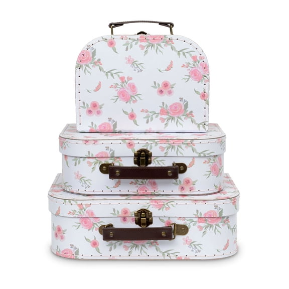 Jewelkeeper Paperboard Suitcases, Set of 3 â Nesting Storage Gift Boxes for Birthday Wedding Nursery Office Decoration Displays Toys Photos â Romantic Floral Design