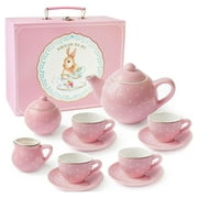 Jewelkeeper Porcelain Tea Set for Little Girls, Pink Polka Dot, 13 Pieces