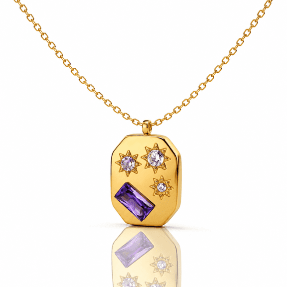 Jewellar Celestial Star Pendant Necklace for Women, Gold Tone Necklace with Purple Cubic Zirconia Charm