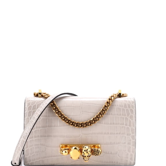 Pre-Owned Jewelled Flap Satchel Crocodile Embossed Leather Medium By Rebag