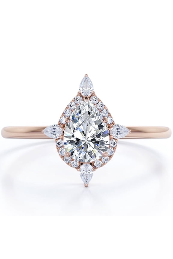 1 Ct Lab Grown Diamond Solitaire Ring 14K Gold Over, VS1 Clarity E-F Color Pear Cut, Fine Jewelry for Women, Classic Engagement Ring, Anniversary Gift, Timeless Bridal Jewelry