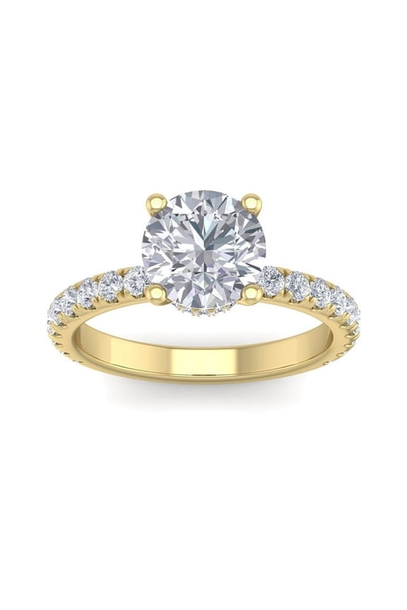 2 CT Lab Grown Diamond Solitaire Ring for Women, VS1 Clarity E-F Color, 14K Gold Over Fine Jewelry, Elegant Engagement Ring with Band, Classic Wedding Jewelry Gift for Her