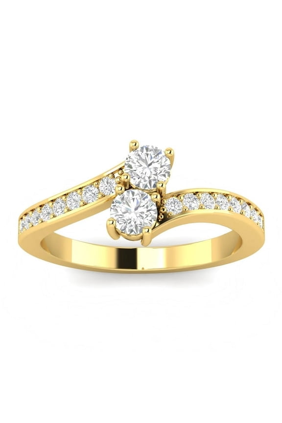 3 CT Moissanite Toi et Moi Ring, Double Round Cut, VVS1 Clarity, D Color, 14K Gold Over, Twisted Split Shank Engagement Ring for Women, Fine Jewelry Gift for Anniversary