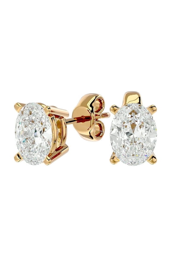 3 CT Oval Cut Lab Grown Diamond Stud Earrings for Women, 14K Gold Over, E-F Color VS1 Clarity, Classic 4-Prong Setting, Push Back, Elegant Fine Jewelry Gift for Special Occasion