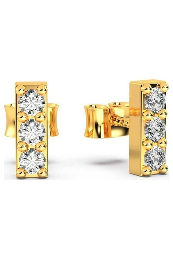 3 Ct Lab Grown Diamond Bar Stud Earrings, VS1 Clarity, E-F Color, 14K Gold Over Fine Jewelry, Sparkling Round Cut Stones, Everyday Wear, Secure Screw Back, Perfect Gift for Women