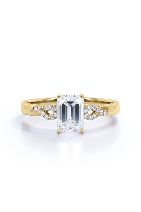 Emerald Cut Engagement Ring, 2 ct Moissanite, VVS1 Clarity D Color, 14K Gold Over Fine Jewelry, Infinity Twist Design, Solitaire Promise Ring for Women, Elegant Jewelry