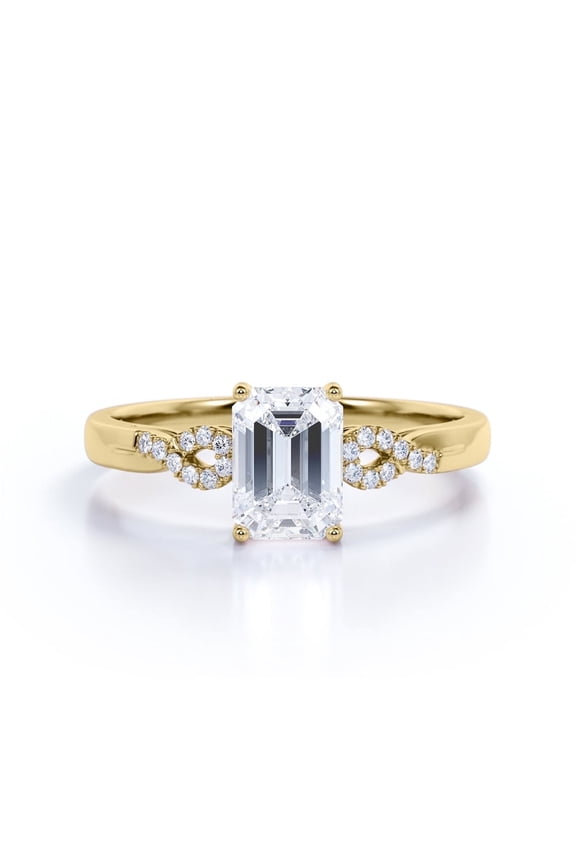 Emerald Cut Engagement Ring, 3 ct Moissanite, VVS1 Clarity D Color, 14K Gold Over Fine Jewelry, Infinity Twist Design, Solitaire Promise Ring for Women, Elegant Jewelry