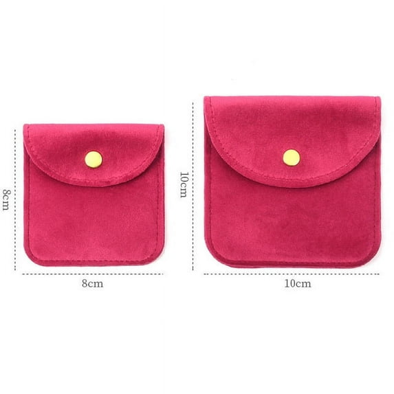 Jewellery Pouch Snap Button Soft Velvet Bag Envelope Jewelry Packaging Bag Wedding Gift Bracelet Necklace Earrings Rings Storage Red-8x8cm