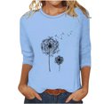 thumbnail image 1 of Jewelreauty 3/4 Sleeve Tunic Tops for Women Cute Floral Print Crewneck Basic Tees Casual Loose Summer Clothes (L, Light Blue), 1 of 4