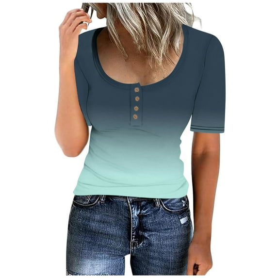 Jewelreauty Button Henley Shirts for Women Summer Short Sleeve Slim Fitting Tops Casual Knit Ribbed Shirts (2XL, Army Green)