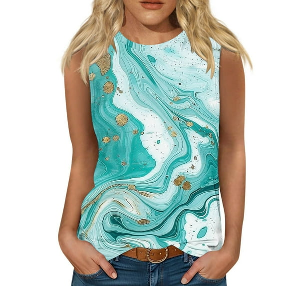Jewelreauty Casual Tank Tops for Women Sleeveless High Neck Print Tunic Shirts Summer Loose Going Out Tee (3XL, Mint Green)