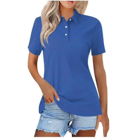 Jewelreauty Casual Tunic Tops for Women Button Neck Short Sleeve Summer Blouses Tee Shirts