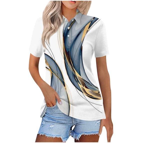 Jewelreauty Casual Tunic Tops for Women Button Neck Short Sleeve Summer Blouses Tee Shirts