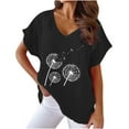 thumbnail image 1 of Jewelreauty Cotton Linen Shirts Women Short Sleeve V Neck Floral Print T-Shirts Casual Cozy Pullover Summer Tops (3XL, C Black), 1 of 4
