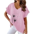 thumbnail image 1 of Jewelreauty Cotton Linen Shirts Women Short Sleeve V Neck Floral Print T-Shirts Casual Cozy Pullover Summer Tops (S, A Pink), 1 of 4