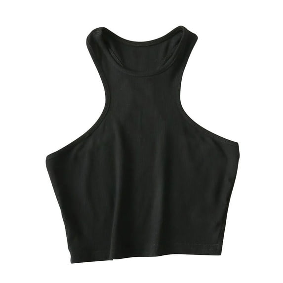 Jewelreauty Cotton Racerback Tank Tops for Women Summer Solid Ribbed Cropped Tops Casual Workout Blouses (M, Black)
