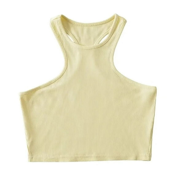Jewelreauty Cotton Racerback Tank Tops for Women Summer Solid Ribbed Cropped Tops Casual Workout Blouses (M, Yellow)