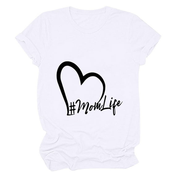 Jewelreauty Cotton Short Sleeve T-shirts Women Valentine's Day Gifts Heart Printed Tops Crewneck Basic Tees (S, F White)