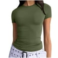 thumbnail image 1 of Jewelreauty Cotton Tshirts Slim Fit Short Sleeve Y2k Casual Crop Tops for Women Summer Going Out Tees Solid Color (XS, Army Green), 1 of 7