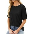 thumbnail image 1 of Jewelreauty Crew Neck Shirts for Women Casual Side Button Short Sleeve T-Shirts Solid Loose Pullover Tops (S, Black), 1 of 9