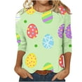 thumbnail image 1 of Jewelreauty Easter 3/4 Sleeve Round Neck Shirts Women Casual Cute Print Tee Summer Lightweight Pullover Tops (L, Green), 1 of 5