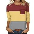 thumbnail image 1 of Jewelreauty Elbow Length Crewneck Shirts Women 3/4 Sleeve Casual Loose T-Shirts Summer Patchwork Tunic Tops with Pocket (3XL, Wine), 1 of 3