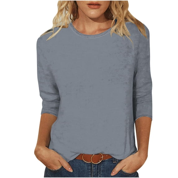 Jewelreauty Elbow Length Crewneck Shirts Women 3/4 Sleeve Casual Loose T-Shirts Summer Solid Tunic Tops Tees (M, Light Gray)