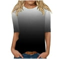 thumbnail image 1 of Jewelreauty Elbow Length Crewneck Shirts Women Casual Loose Gradient Color T-Shirts Summer Basic Tee Half Sleeve Tops (2XL, White), 1 of 5
