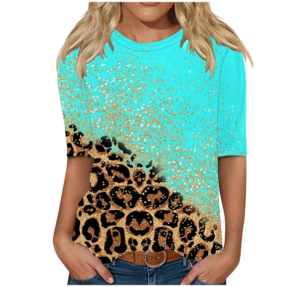 Jewelreauty Elbow Length Crewneck Shirts Women Casual Loose Graphic T-Shirts Summer Basic Tunic Tops (L, Green)