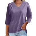 thumbnail image 1 of Jewelreauty Elbow Length Tops for Women Casual V Neck Basic Tee Shirts Summer Loose Going Out Blouses (M, Purple), 1 of 6