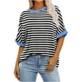 thumbnail image 1 of Jewelreauty Elbow Length Tops for Women Oversized Striped Crewneck Blouses Summer Casual Loose Tee, 1 of 5