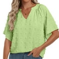 thumbnail image 1 of Jewelreauty Elbow Sleeve Shirts for Women Casual V Neck Solid Color Pullover Tops Loose Lightweight Summer Tee (L, Green), 1 of 6