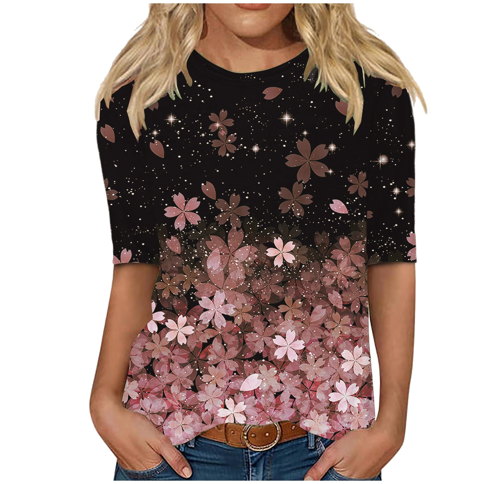 Pink Tulle Patchwork Tee For Women Lightweight Summer Top With Loose Fit Everyday main image 1