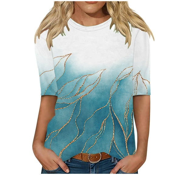 Jewelreauty Half Sleeve Round Neck Shirts Women Casual Loose Graphic T-Shirts Summer Basic Tee Tunic Tops (L, White)