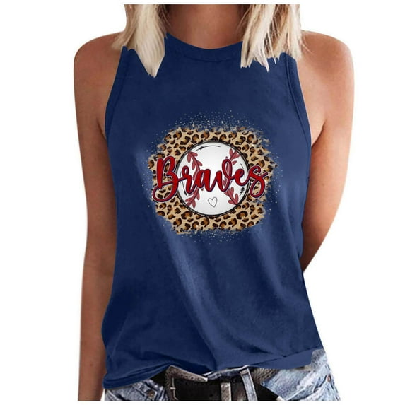 Savings High Neck Tank Tops for Women Summer Sleeveless Baseball Print Shirts Casual Loose Workout Tops (2XL, Navy)