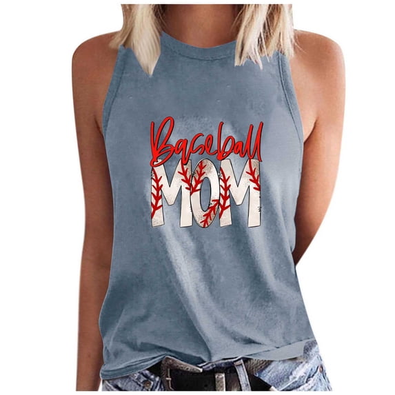 Savings High Neck Tank Tops for Women Summer Sleeveless Baseball Print Shirts Casual Loose Workout Tops (S, Gray)